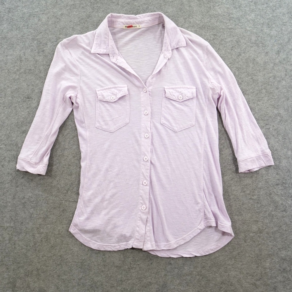 Marine Layer Shirt Womens Small Purple Button Up Slub Knit Pocket Beach
